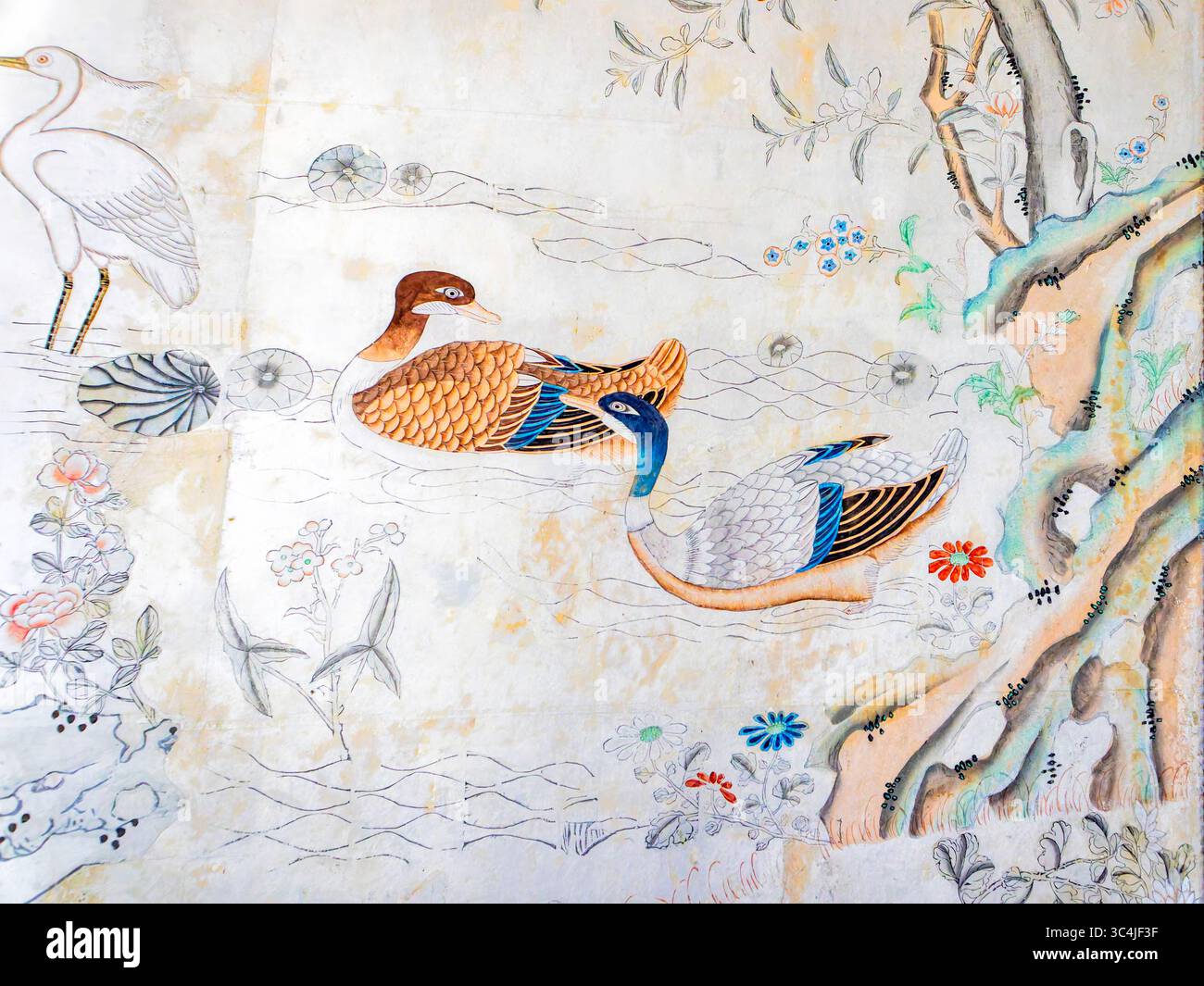 Felbrigg Hall Schlafzimmerwand chinesische Dekoration. Stockfoto
