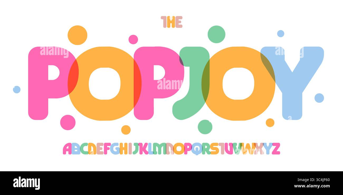 Buntes Pop-Joy-Alphabet, verspielte Zeichentrickschrift, auffällige funky Schriftart für Party-Logo, Geburtstagsüberschrift, fröhliches Karnevaldesign, fröhliche Schule Stock Vektor