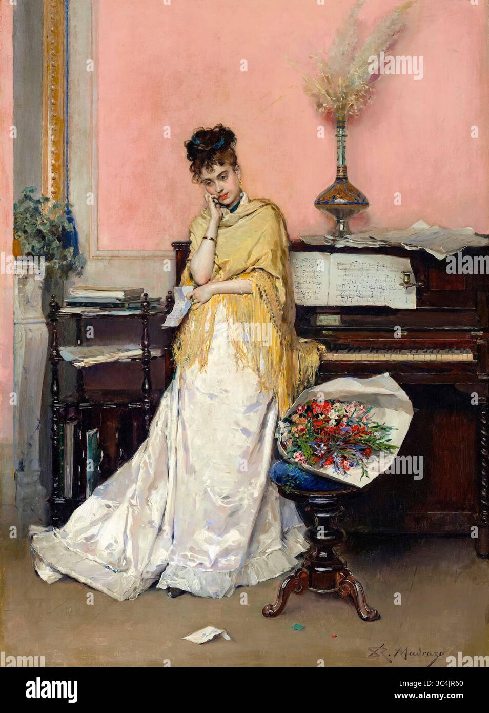 Raimundo de Madrazo Gemälde, Reverie, der Brief, Öl auf Tafel, 1870-1879 Stockfoto