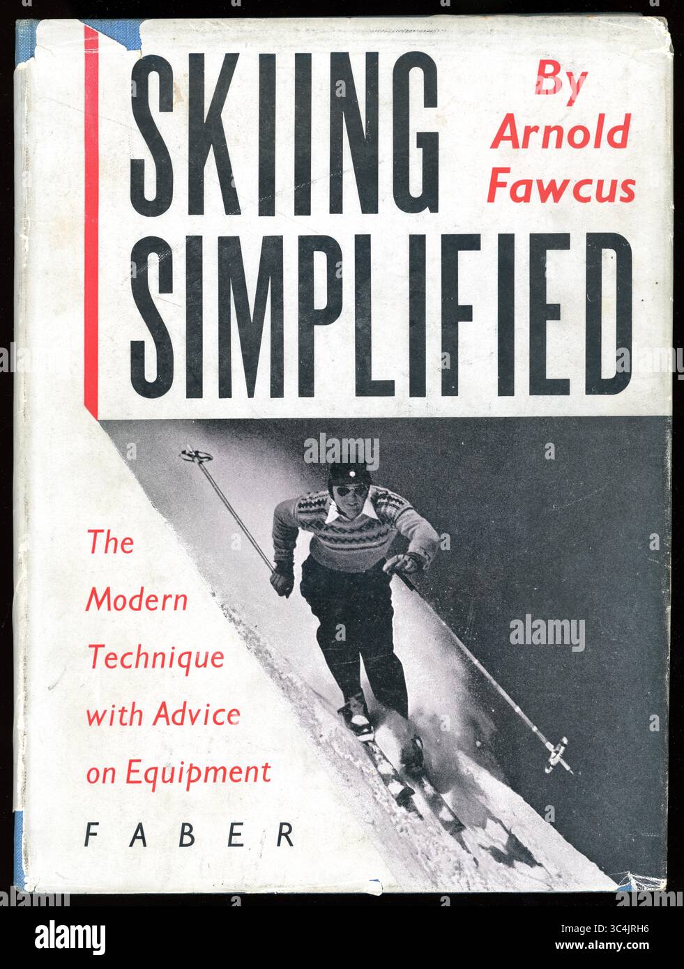 Vintage 1940er Jahre gebundenes Buch, Fronteinband mit Schutzumschlag 'Skiing Simplified' von Arnold Fawcus, erschienen 1949., London, England, Großbritannien Stockfoto