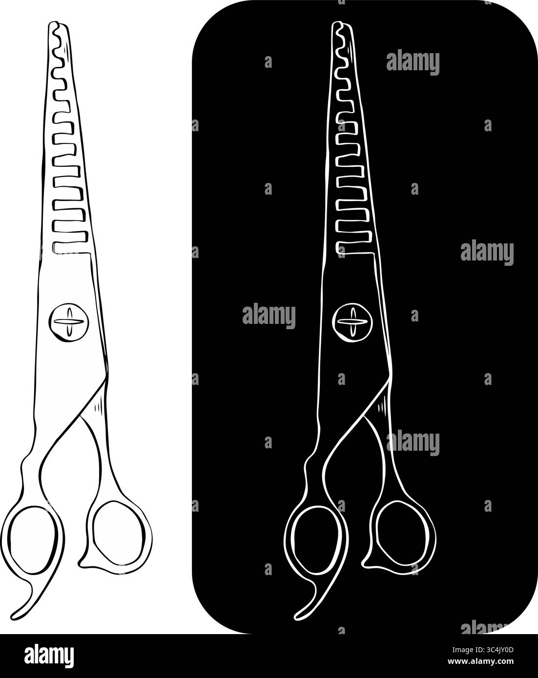 Vintage Friseur Shop Schere isoliert Logo. Abbildung der grafischen Vektorfarbe. Illustration für Schönheitssalon, Kosmetikgeschäft, Make-up-Design. Für Lo Stock Vektor