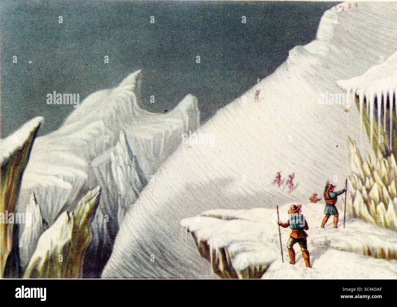 Viktorianischer Farbstich der Mur de la Cote, einer von 4 Drucken der Aufstiegsbühnen des Mont Blanc des berühmten viktorianischen Druckers George Baxter, um 1853, England, Großbritannien Stockfoto