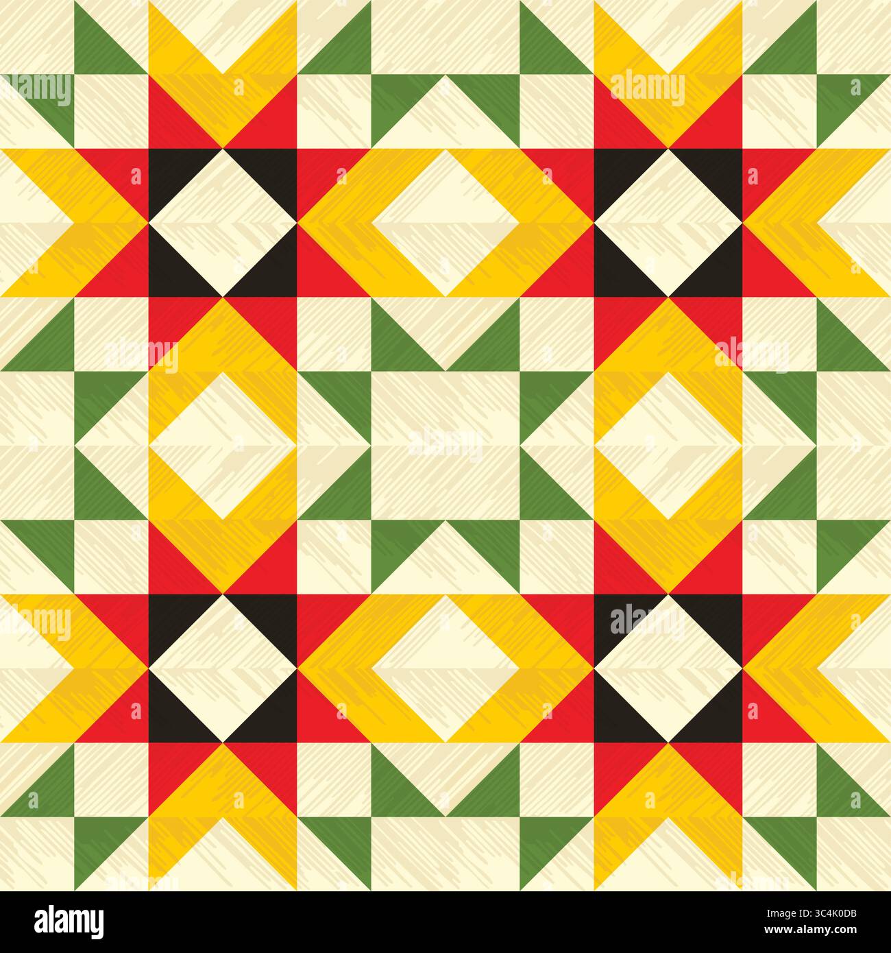 Rustikales Patchwork-Karomuster, nahtloser Quilt-Blockmuster-Hintergrund, mit einfachen Formen, leicht strukturiert, Vektorillustration, warmes Gelb, Stock Vektor