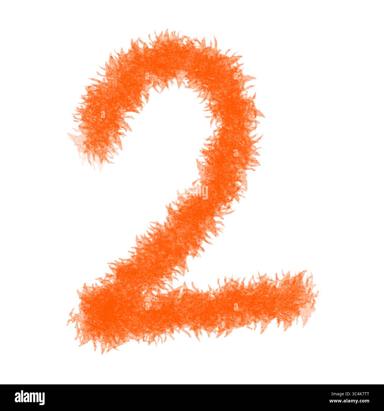 Furry Orange Zahl 2 PNG, flauschige haarige Schriftziffer, isolierter Clipart auf transparentem Hintergrund Stockfoto