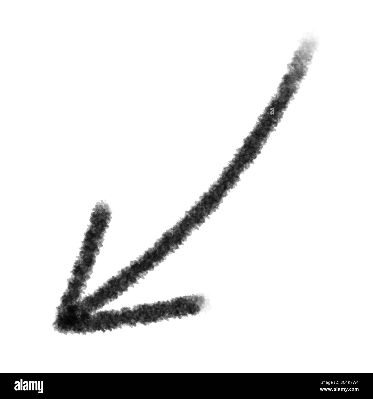 Handgezeichneter schwarzer Markierungspfeil isoliert auf transparentem Hintergrund, handgezeichneter Pfeil png, gekrümmter Pfeil, schwarzer Aquarellpfeil Stockfoto