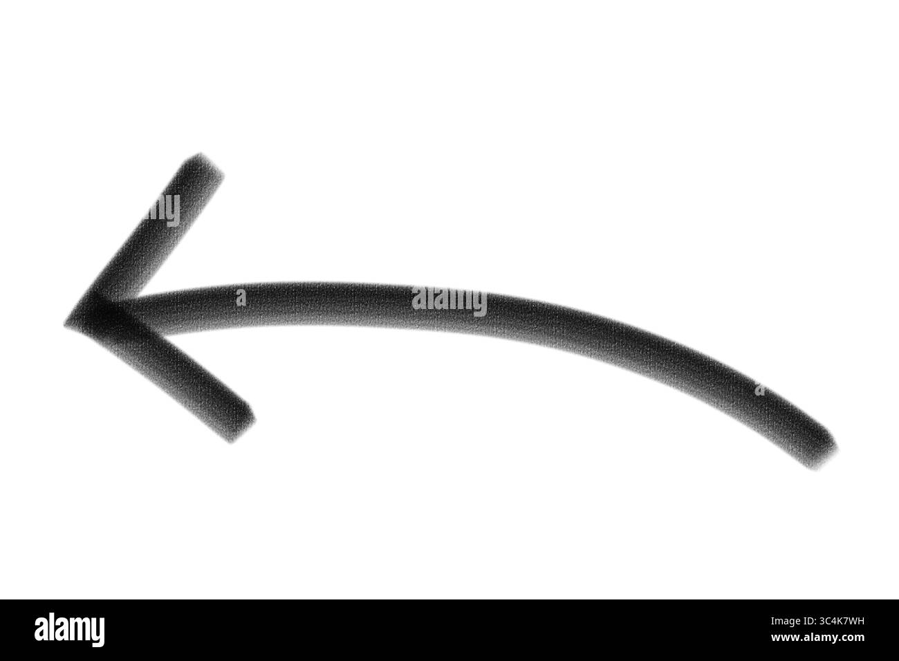 Handgezeichneter schwarzer Markierungspfeil isoliert auf transparentem Hintergrund, Grunge handgemalter Pfeil mit Tintenpinsel gezeichnet. PNG-Clipart auf Transparent isoliert Stockfoto