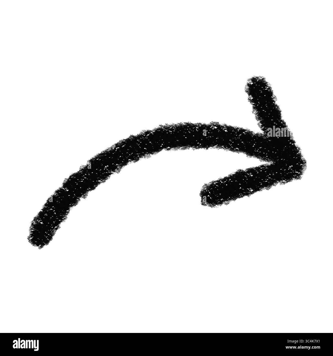 Handgezeichneter schwarzer Markierungspfeil auf transparentem Hintergrund, Symbol für gebogene Pfeile auf transparentem Hintergrund, Grunge-Pfeil-Doodle Stockfoto