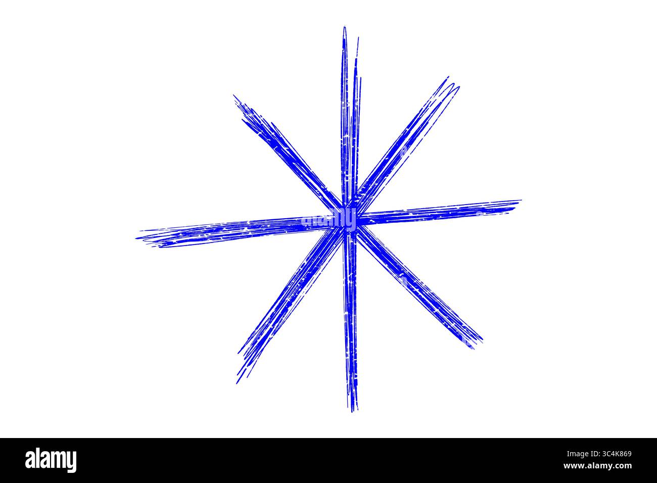 Grunge Blue Sparkle Star, handgezeichnetes Sternelement, Doodle Symbol isoliert auf transparentem Hintergrund png Stockfoto