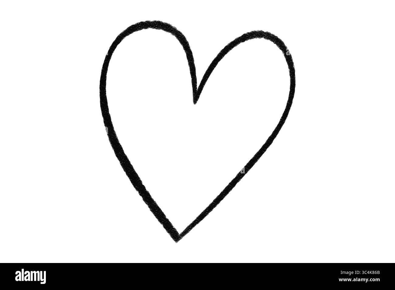 Schwarze Hand gezeichnete Herzkontur, Doodle Heart Sketch isoliert auf transparentem Hintergrund Stockfoto
