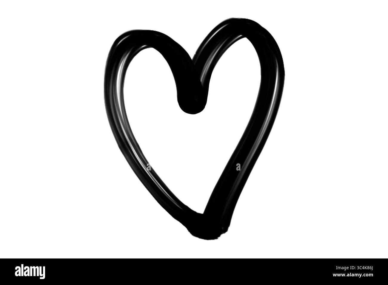 Schwarze Hand gezeichnete Herzkontur, Doodle Heart Sketch isoliert auf transparentem Hintergrund Stockfoto