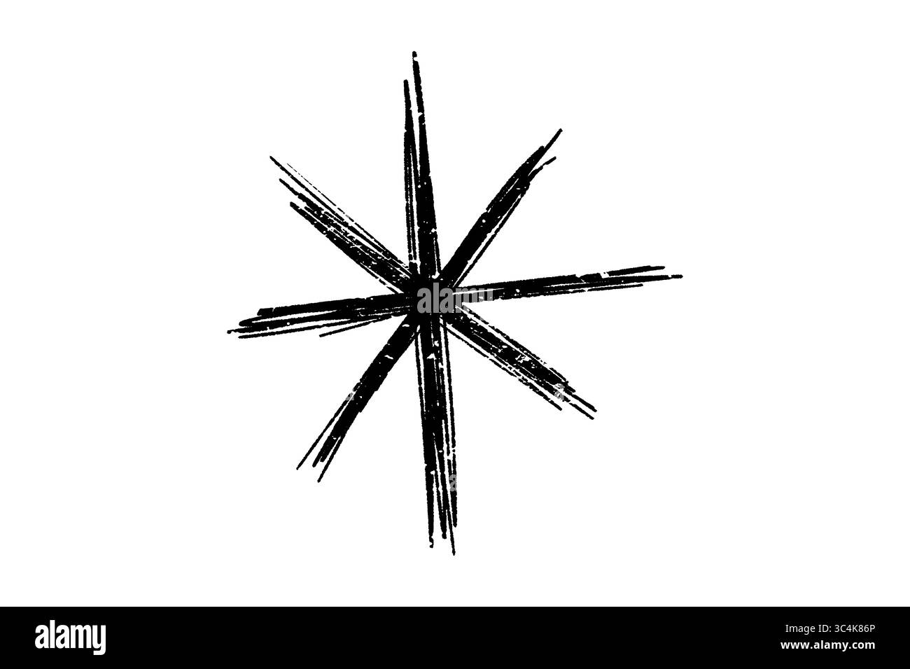 Grunge Black Sparkle Star, handgezeichnetes Sternelement, Doodle Symbol isoliert auf transparentem Hintergrund Stockfoto