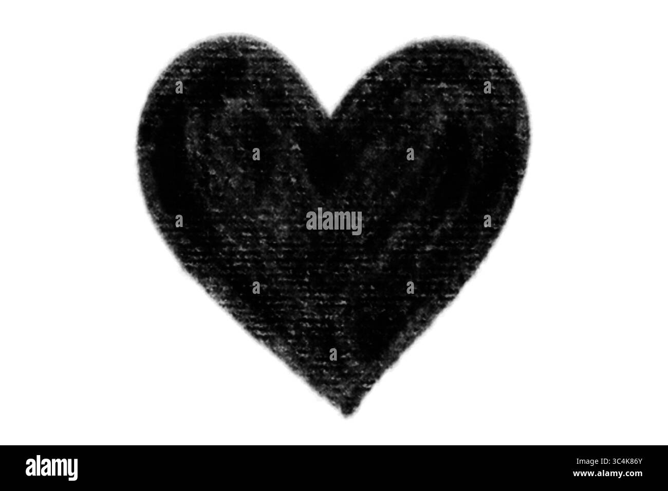 Grunge Schwarzes Herz, handgezeichnetes Herzsymbol, isoliert auf transparentem Hintergrund Stockfoto