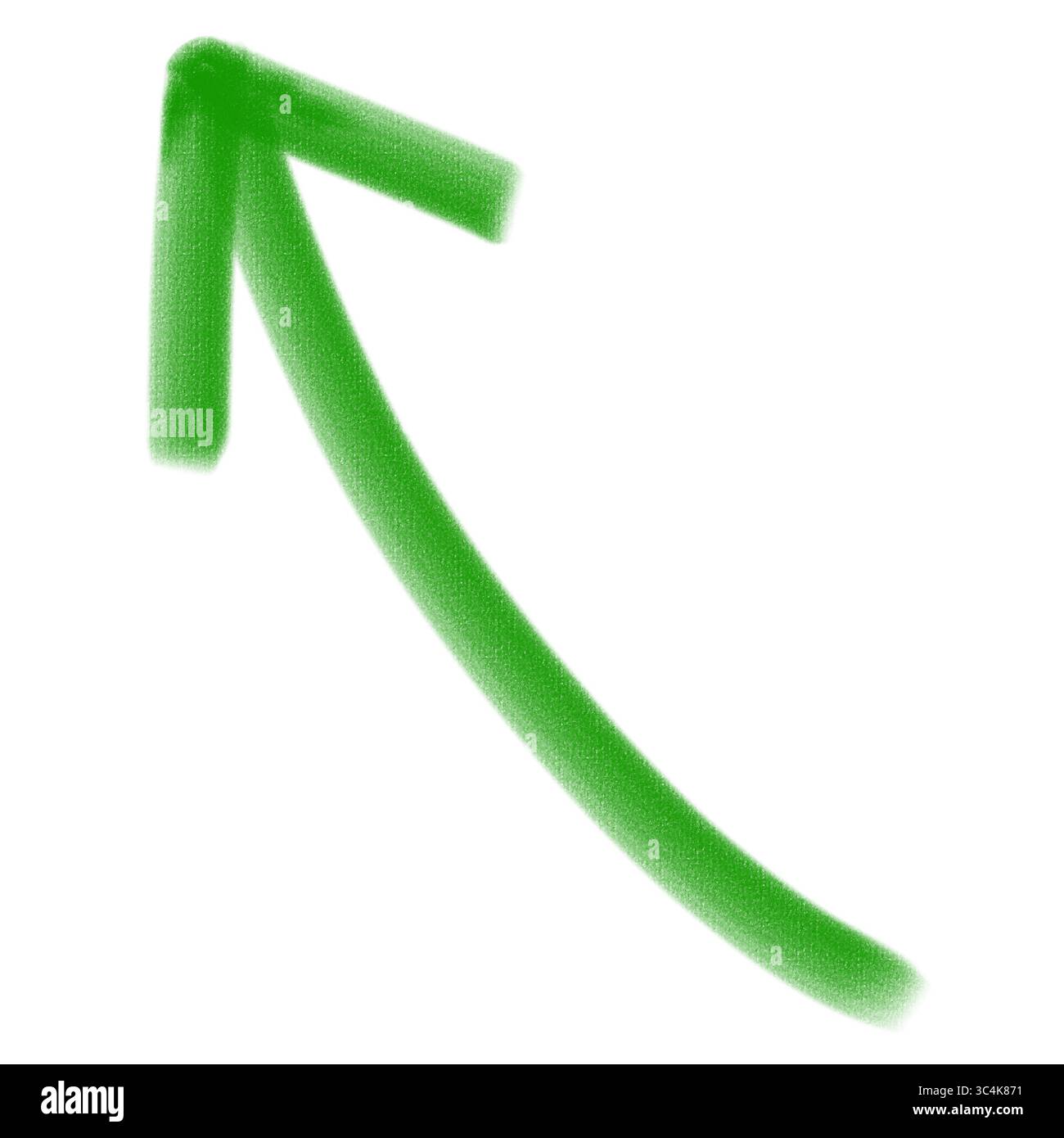 Grüner Grunge-Pfeil für Diagramme und Diagramme, handgezeichneter Pfeil, isoliert auf transparentem Hintergrund Stockfoto