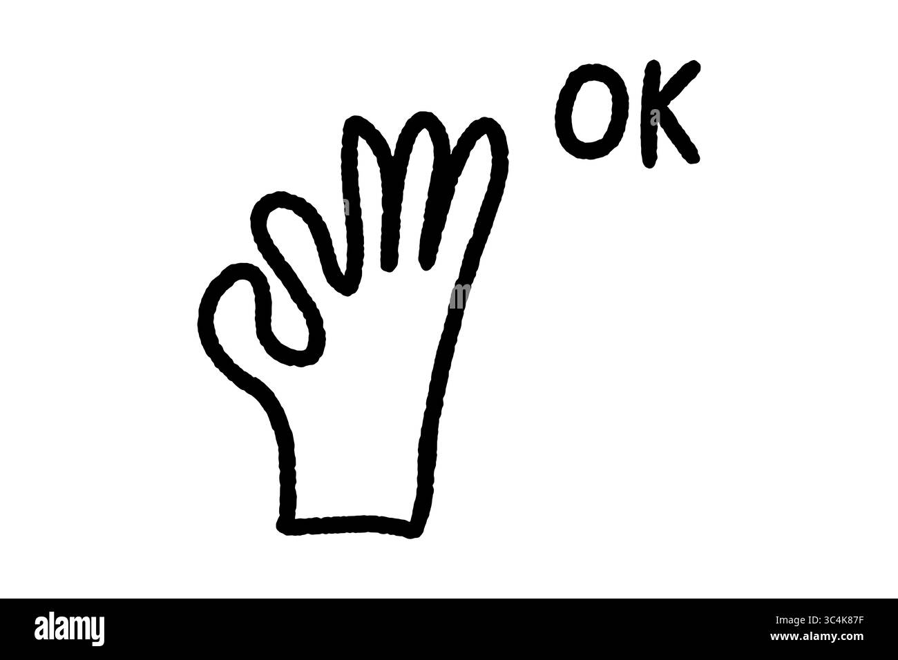 Daumen hoch Doodle-Illustration, handgezeichnete OK-Geste, Happy Sketch isoliert auf transparentem Hintergrund Stockfoto
