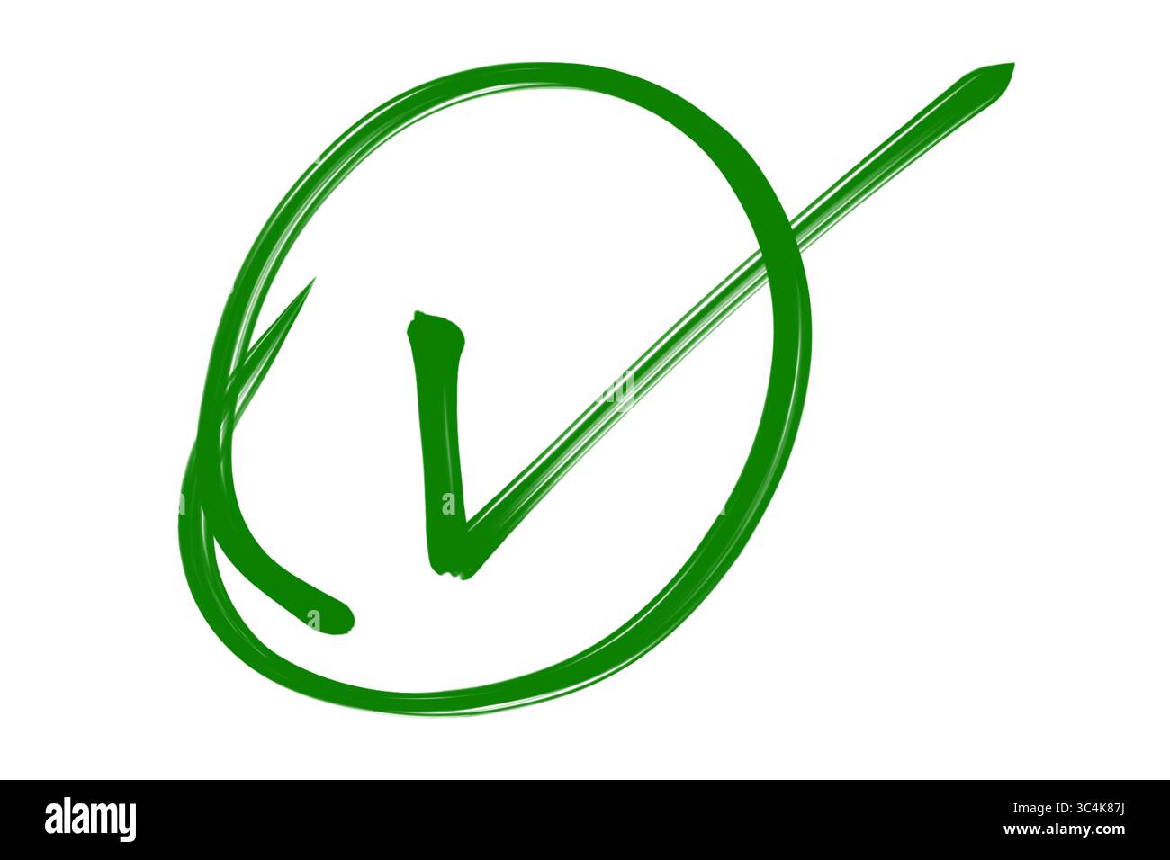 Grünes Häkchen im Kreis, OK Check Symbol, Vektorsymbol isoliert auf transparentem Hintergrund Stockfoto