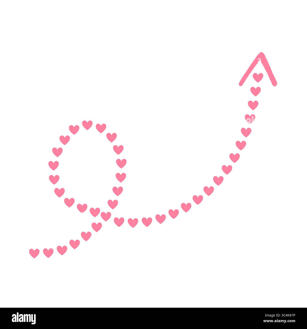 Rosa handgezeichneter Liebespfeil mit Herz, romantische Doodle-Illustration, isoliert auf transparentem Hintergrund PNG, rosa Pfeil Stockfoto