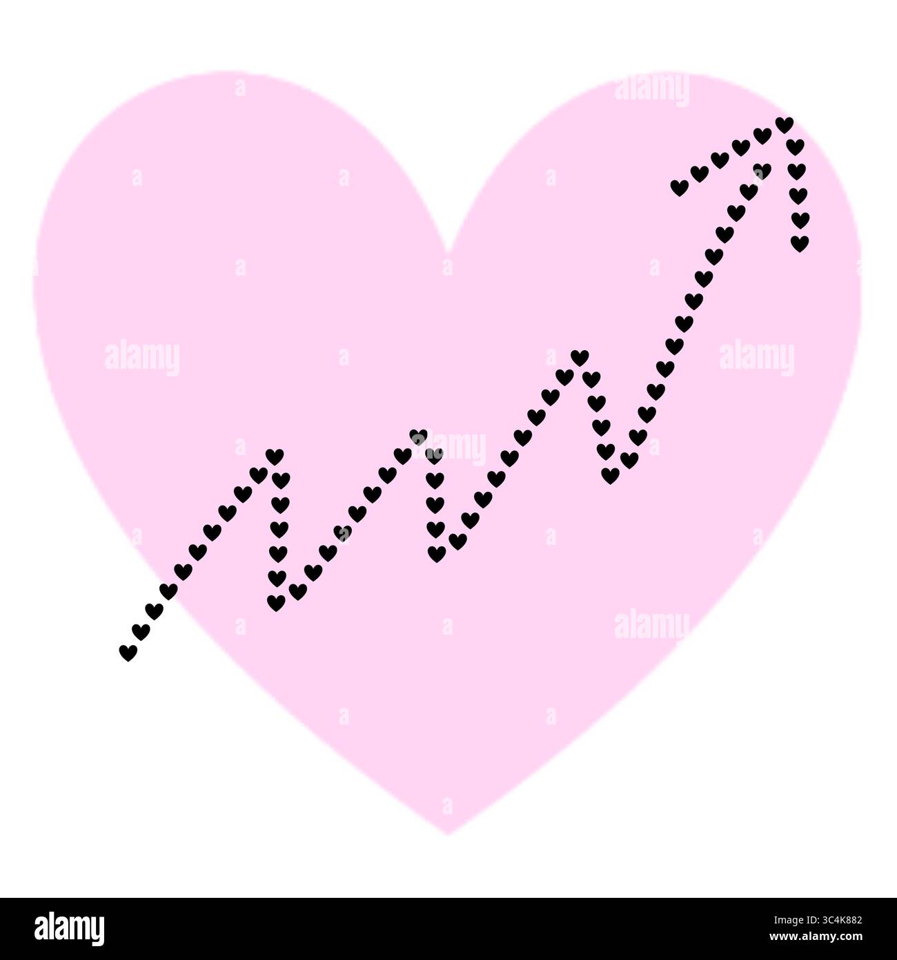 Hand gezeichneter Pfeil auf rosa Herz, Doodle Style, isoliert auf transparentem Hintergrund Stockfoto