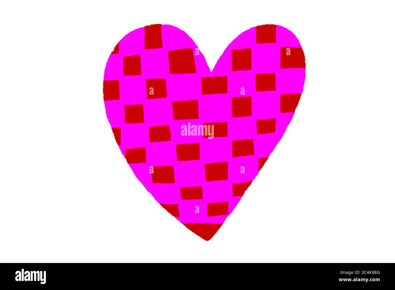 Kariertes Herz Rosa und Rot, Love Symbol, isoliert auf transparentem Hintergrund PNG Stockfoto