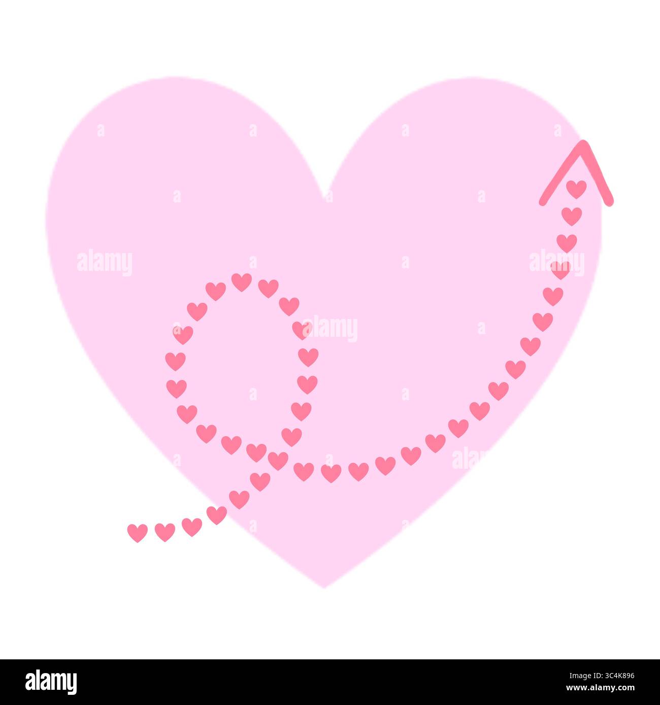 Hand gezeichneter Pfeil auf rosa Herz, Doodle Style, isoliert auf transparentem Hintergrund Stockfoto