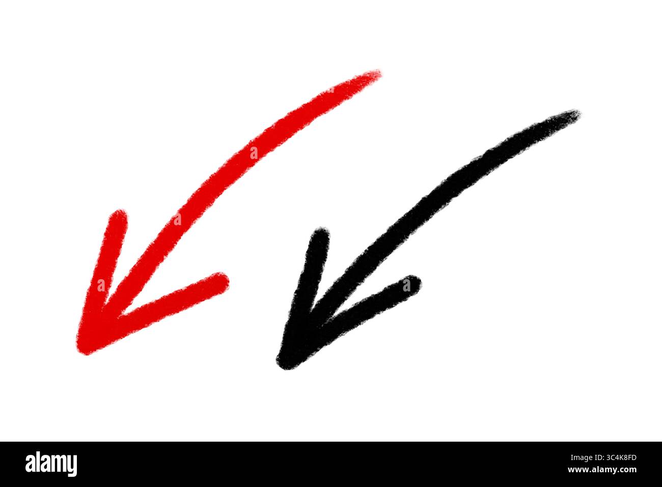 Handgezeichnetes schwarzes und rotes Pfeilpaar, Doodle Style Element, isoliert auf transparentem Hintergrund Stockfoto