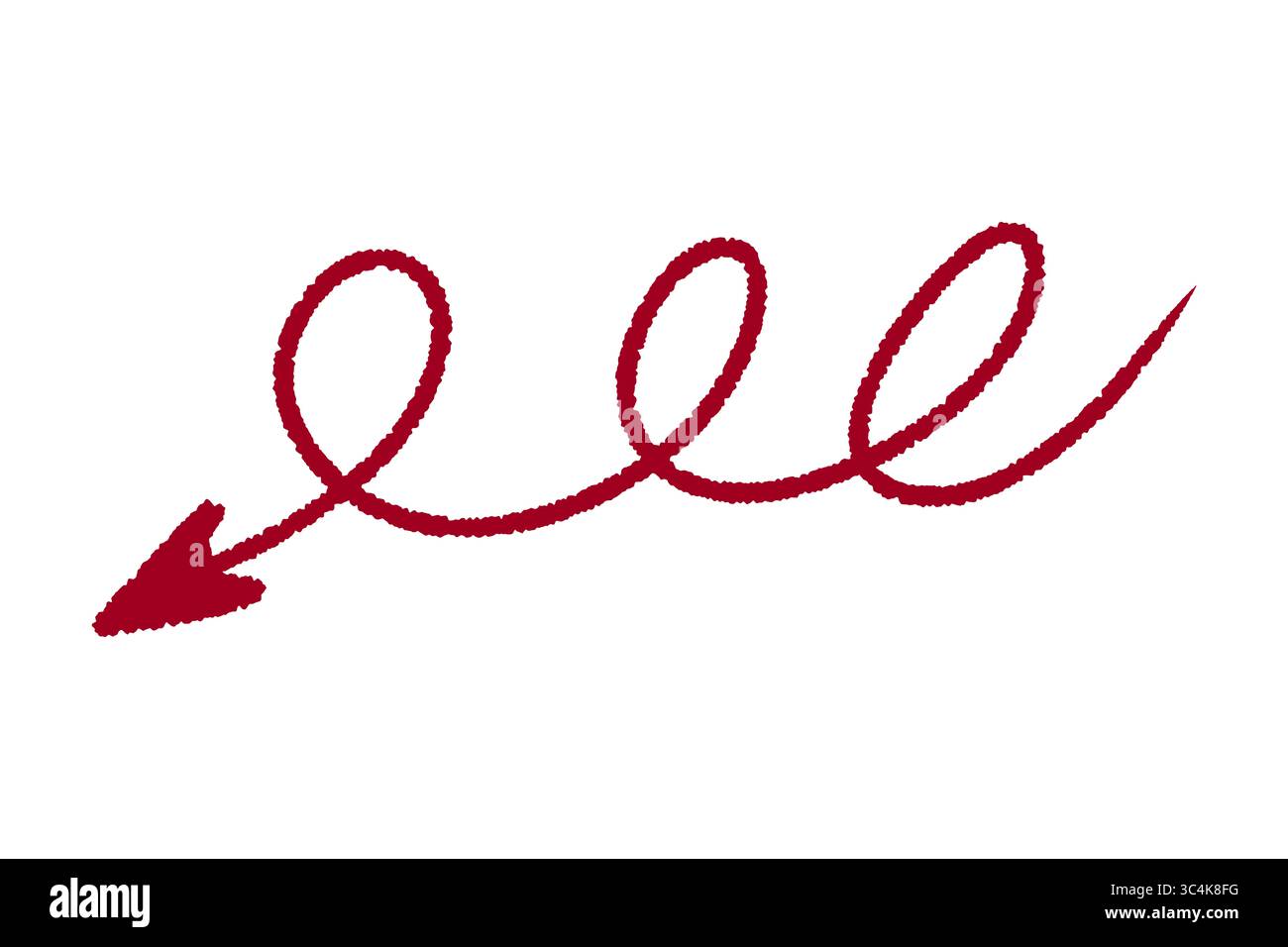 Gekrümmtes rotes Pfeilsymbol, Diagrammanzeige, isoliert auf transparentem Hintergrund Stockfoto