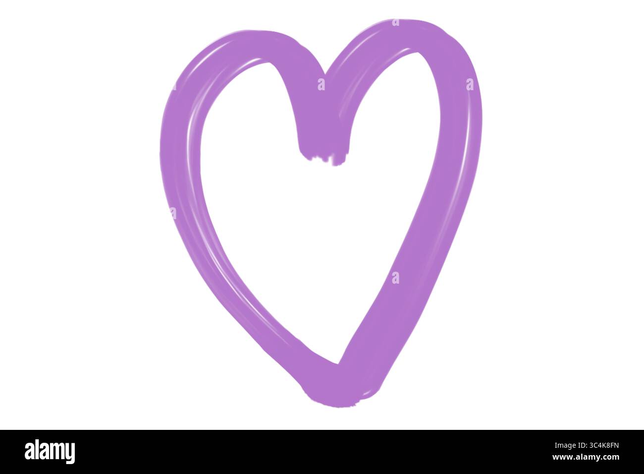 Hand gezeichnete lila Herz-Umrisse mit Buntstift-Pinsel, Grunge-Stil-Herz isoliert auf transparentem Hintergrund Stockfoto