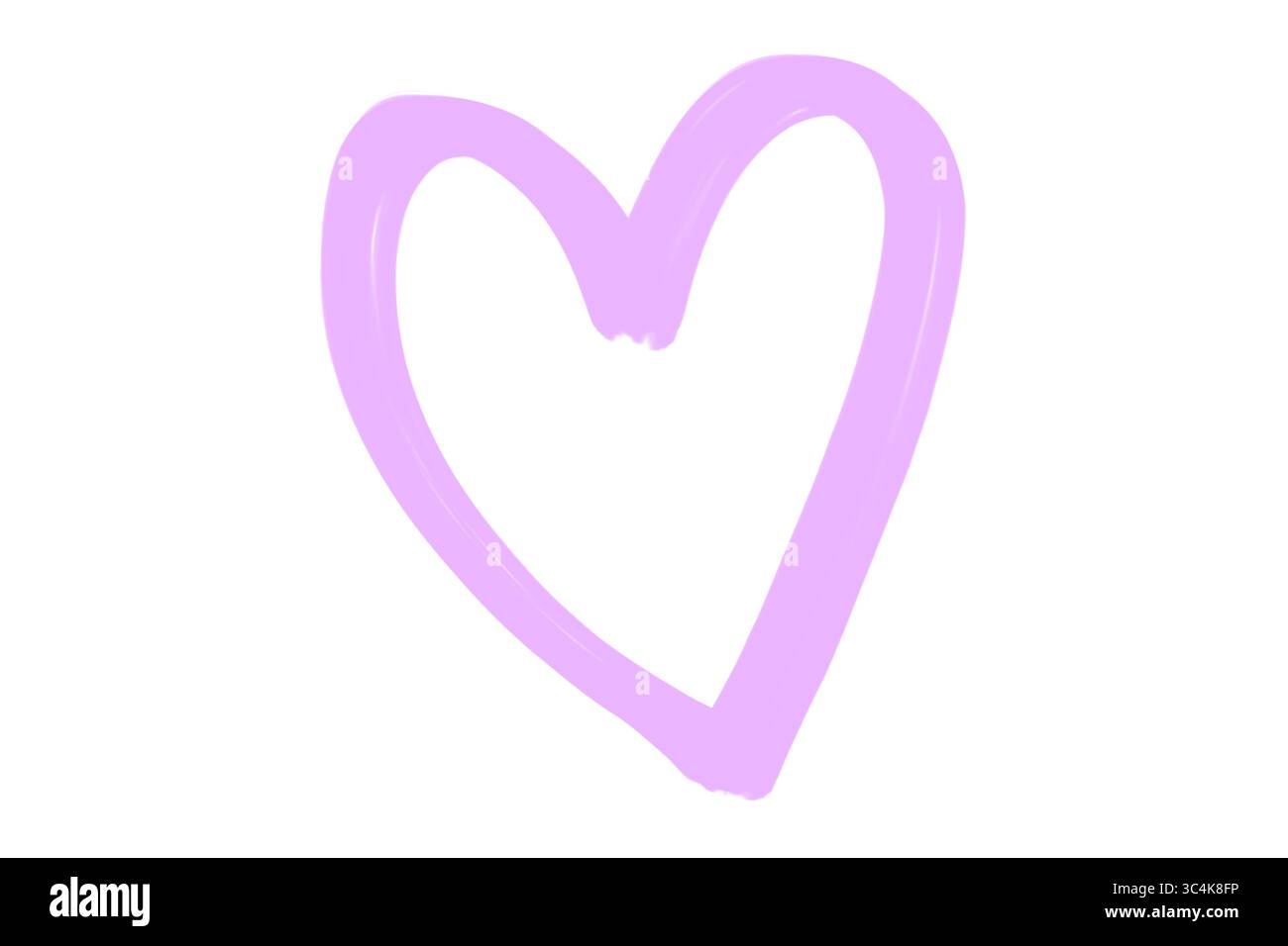 Hand gezeichnete lila Herz-Umrisse mit Buntstift-Pinsel, Grunge-Stil-Herz isoliert auf transparentem Hintergrund Stockfoto