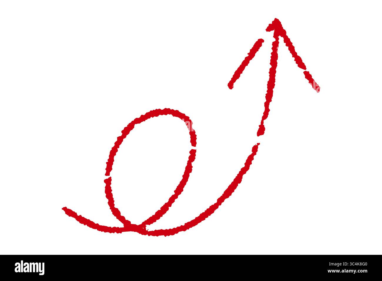 Hand gezeichneter roter Pfeil, Doodle Sketch Arrow Element, isoliert auf transparentem Hintergrund Stockfoto