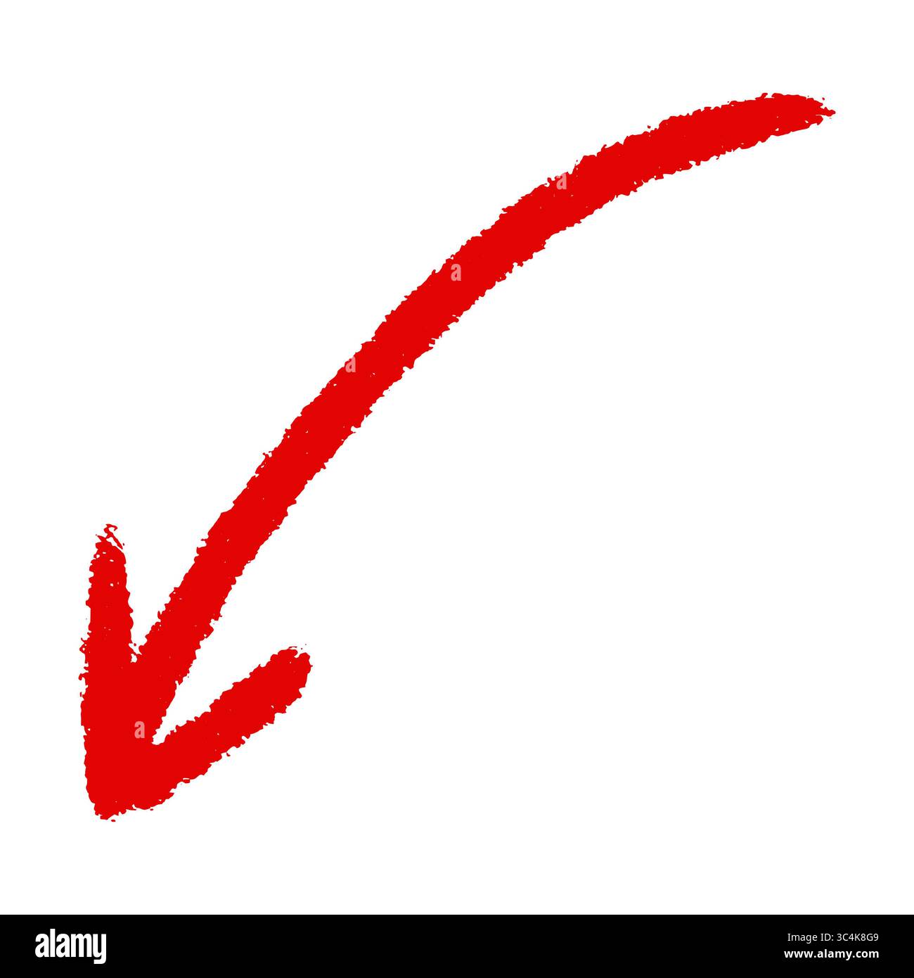 Hand gezeichneter roter Pfeil, Doodle Sketch Arrow Element, isoliert auf transparentem Hintergrund Stockfoto