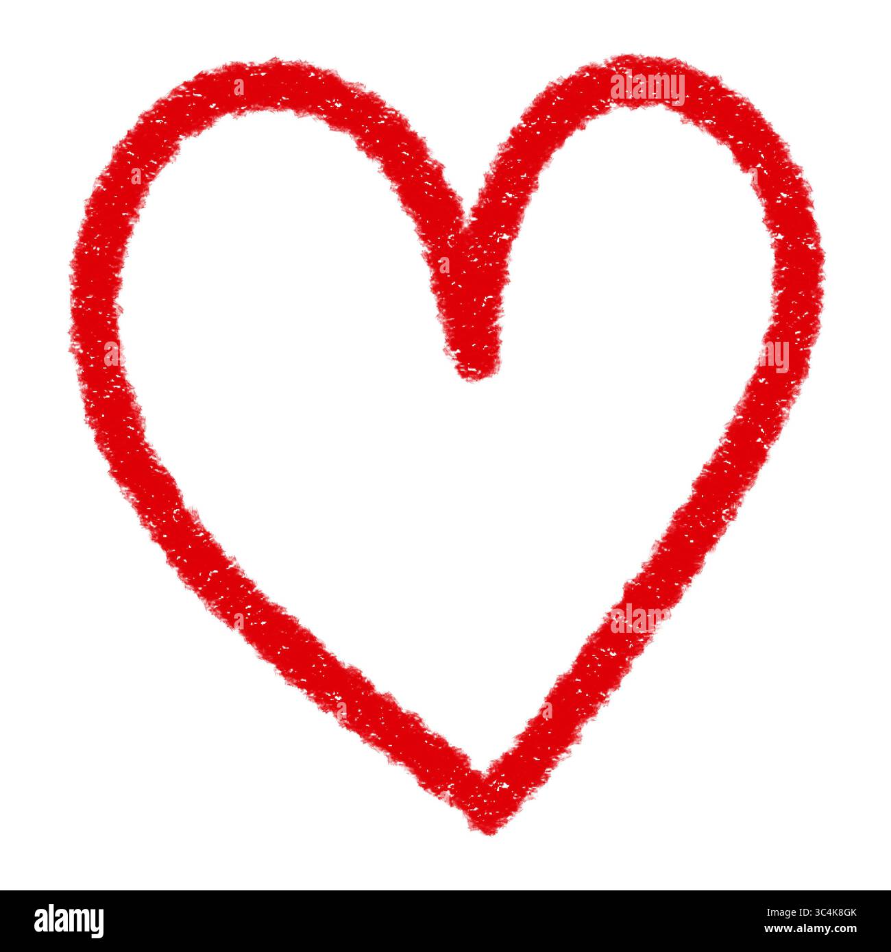 Rote Hand gezeichnete Herzkontur, Doodle Heart Sketch isoliert auf transparentem Hintergrund Stockfoto