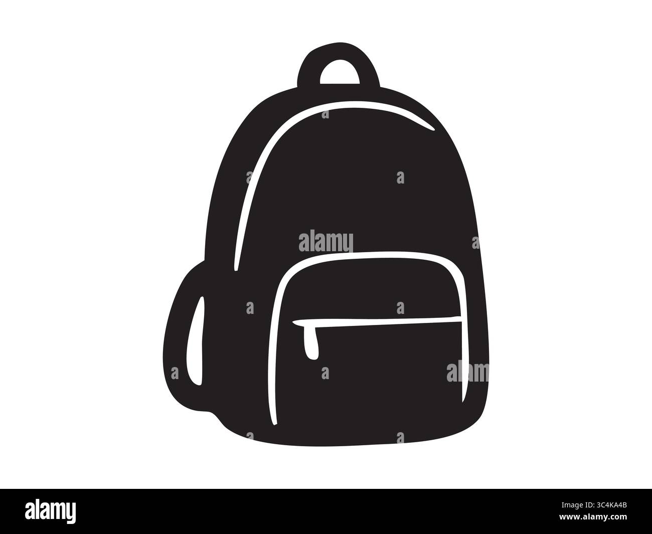 Schwarze Silhouette des Rucksacks isoliert auf weißem Hintergrund, grafische Abbildung. Konzept von Reiseausrüstung, Schultasche, Wanderzubehör, Gepäcksymbol, d Stock Vektor