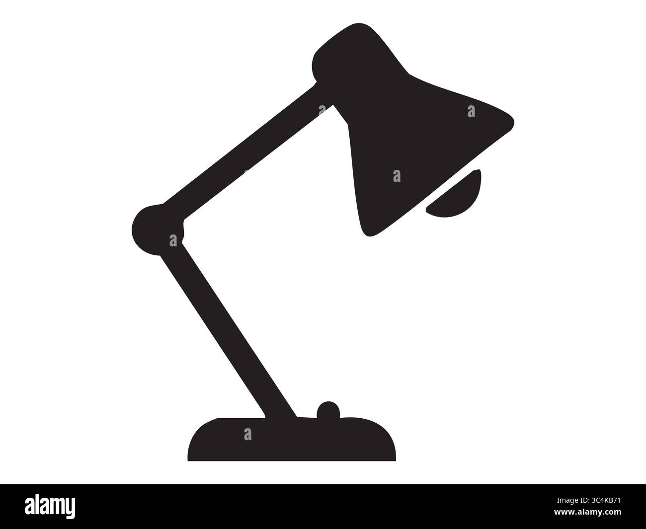 Schwarze Silhouette der Schreibtischlampe isoliert auf weißem Hintergrund, grafische Illustration. Beleuchtungskonzept, Bürodekor, Arbeitsleuchte, Symbol, Logo, Innenraum Stock Vektor