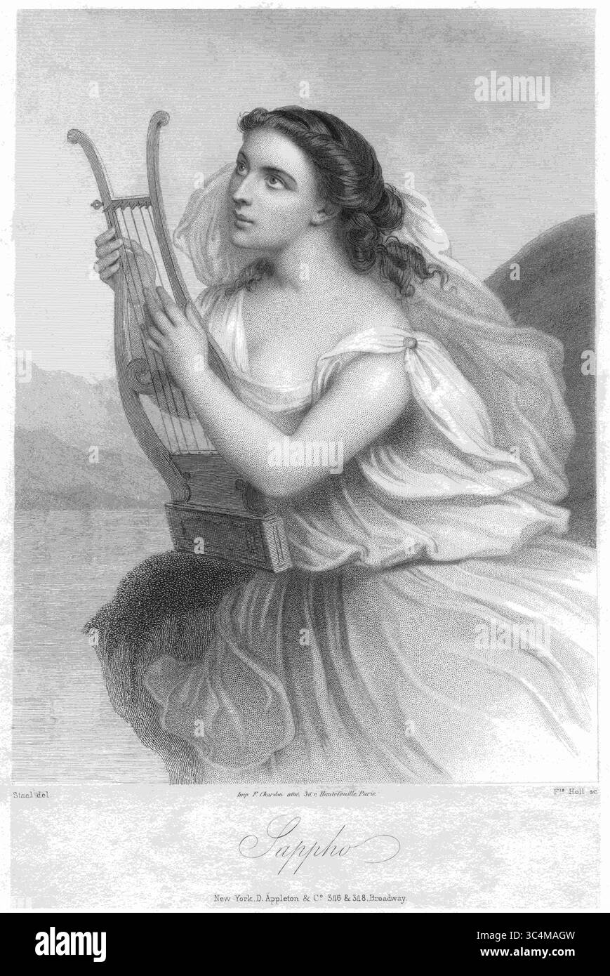 Juni 2018 – USA – Sappho (603-570 v. Chr.), archaischer griechischer Lyriker mit Lyre, Gravur (Credit Image: © JT Vintage/Glasshouse Via ZUMA Wire) Stockfoto