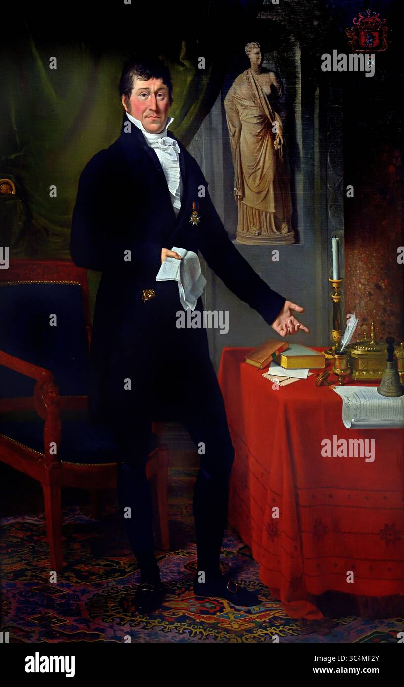 Porträt von Charles-Louis Baron de Keverberg de Kessel 1818 von Joseph Ducq Porträt von Charles-Louis Baron de Keverberg de Kessel und Mary Lodge, seiner Frau Joseph Ducq 1818 16. Jahrhundert von Groeningemuseum, Stadtmuseum, Brügge, Belgien, Flämisch, Stockfoto
