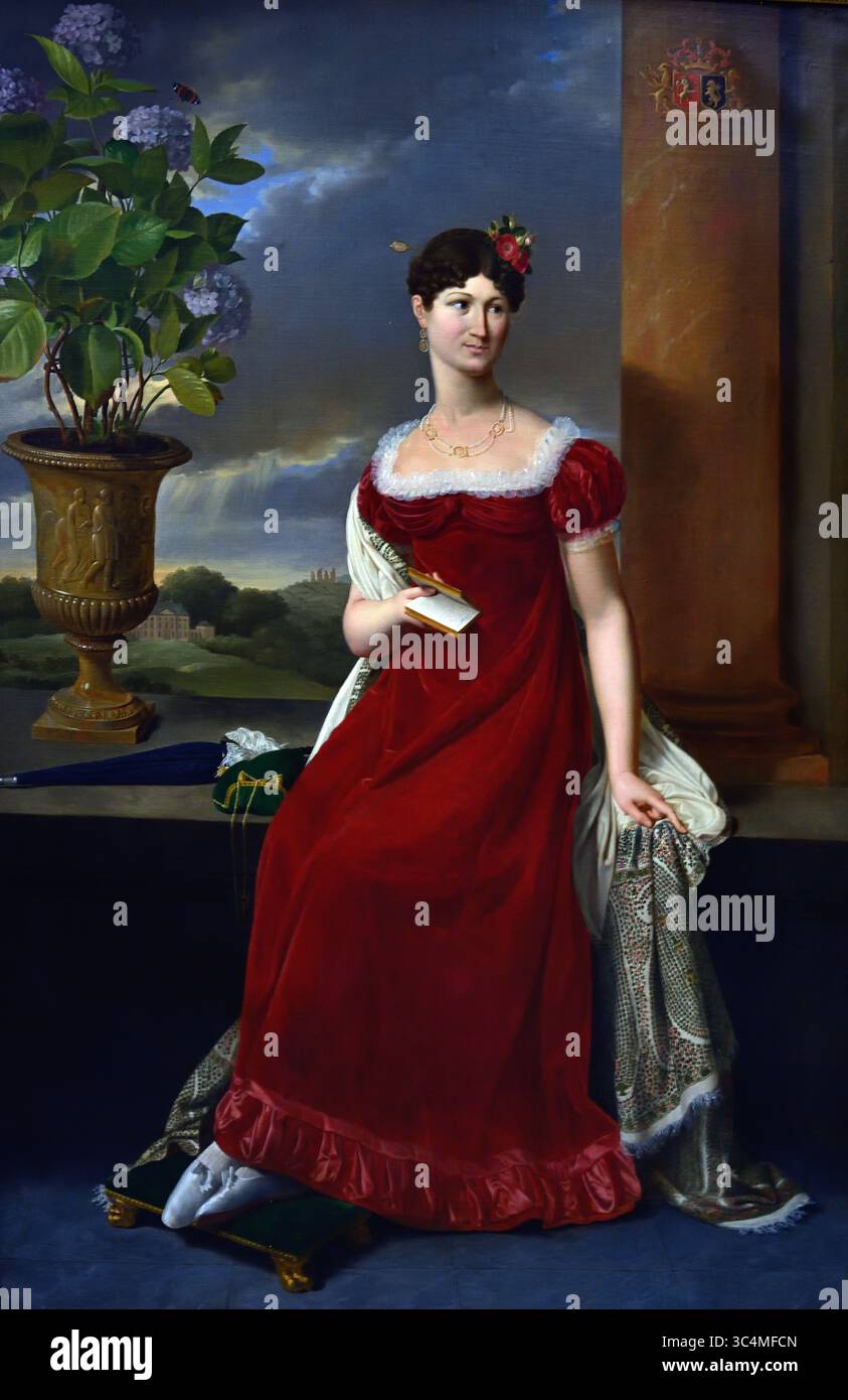 Porträt der Mary Lodge Joseph Ducq 1818 Porträt von Charles-Louis Baron de Keverberg de Kessel und Mary Lodge, seiner Frau Joseph Ducq 1818 16. Jahrhundert von Groeningemuseum, Stadtmuseum, Brügge, Belgien, Flämisch, Stockfoto