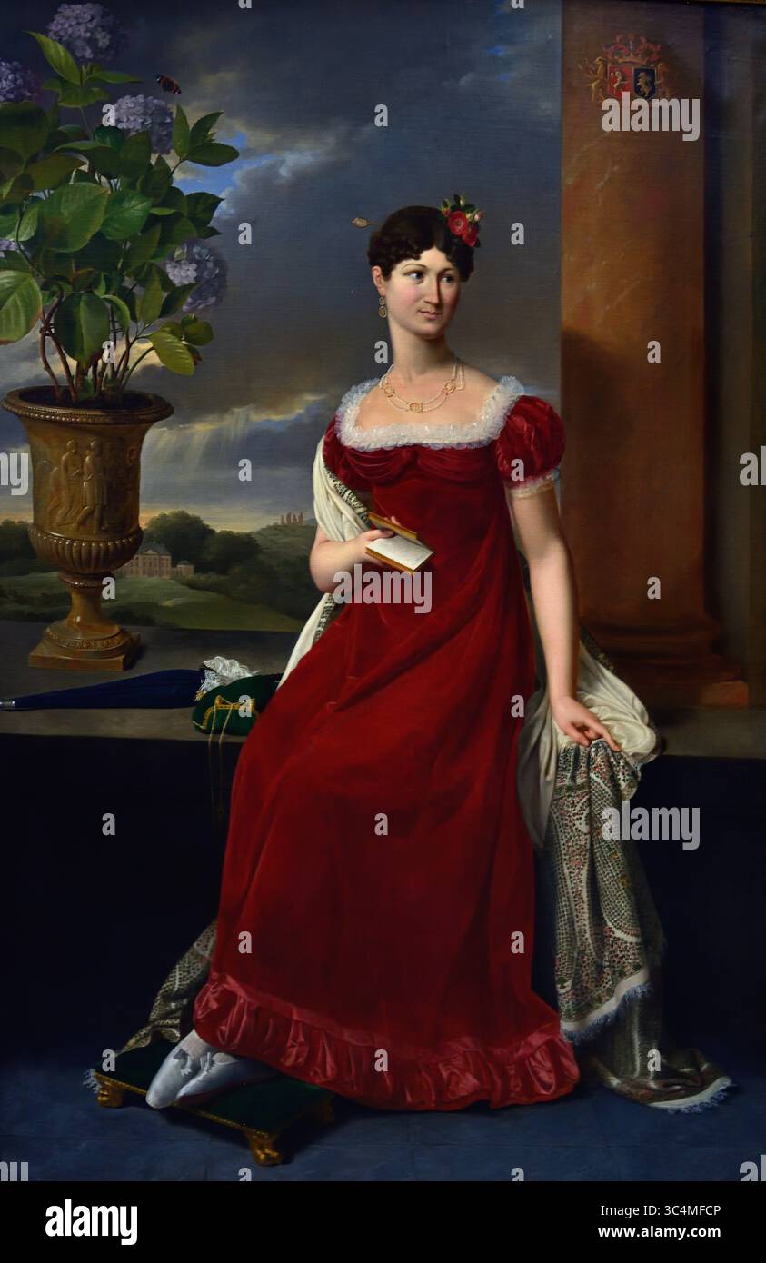 Porträt der Mary Lodge Joseph Ducq 1818 Porträt von Charles-Louis Baron de Keverberg de Kessel und Mary Lodge, seiner Frau Joseph Ducq 1818 16. Jahrhundert von Groeningemuseum, Stadtmuseum, Brügge, Belgien, Flämisch, Stockfoto