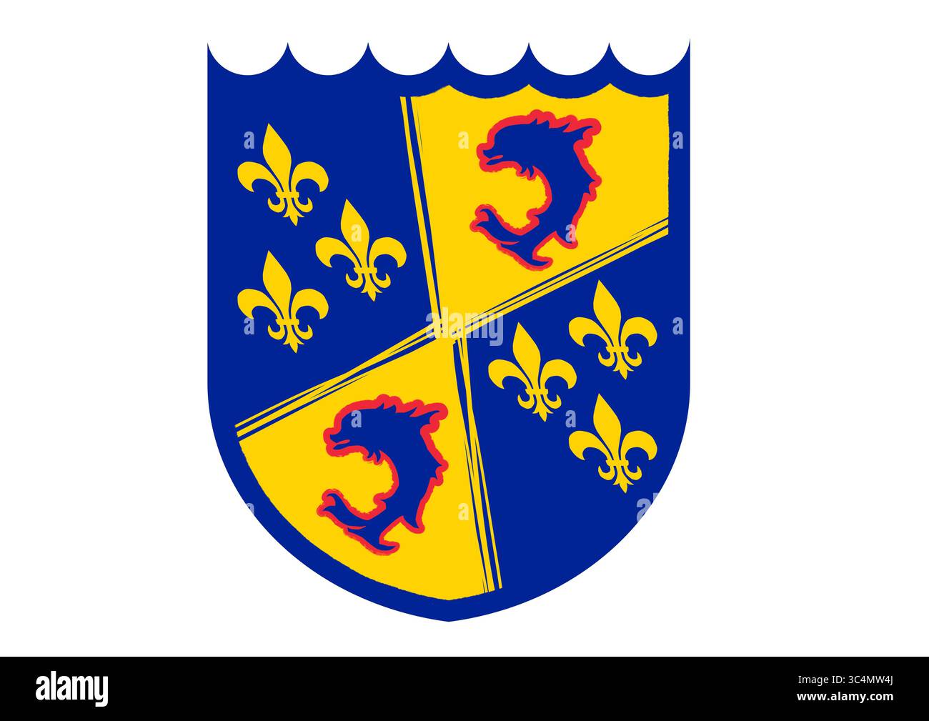 Flache Vektorillustration des historischen Wappens von Dauphiné, Frankreich – minimales und modernes Wappen einer ehemaligen französischen Provinz Stockfoto