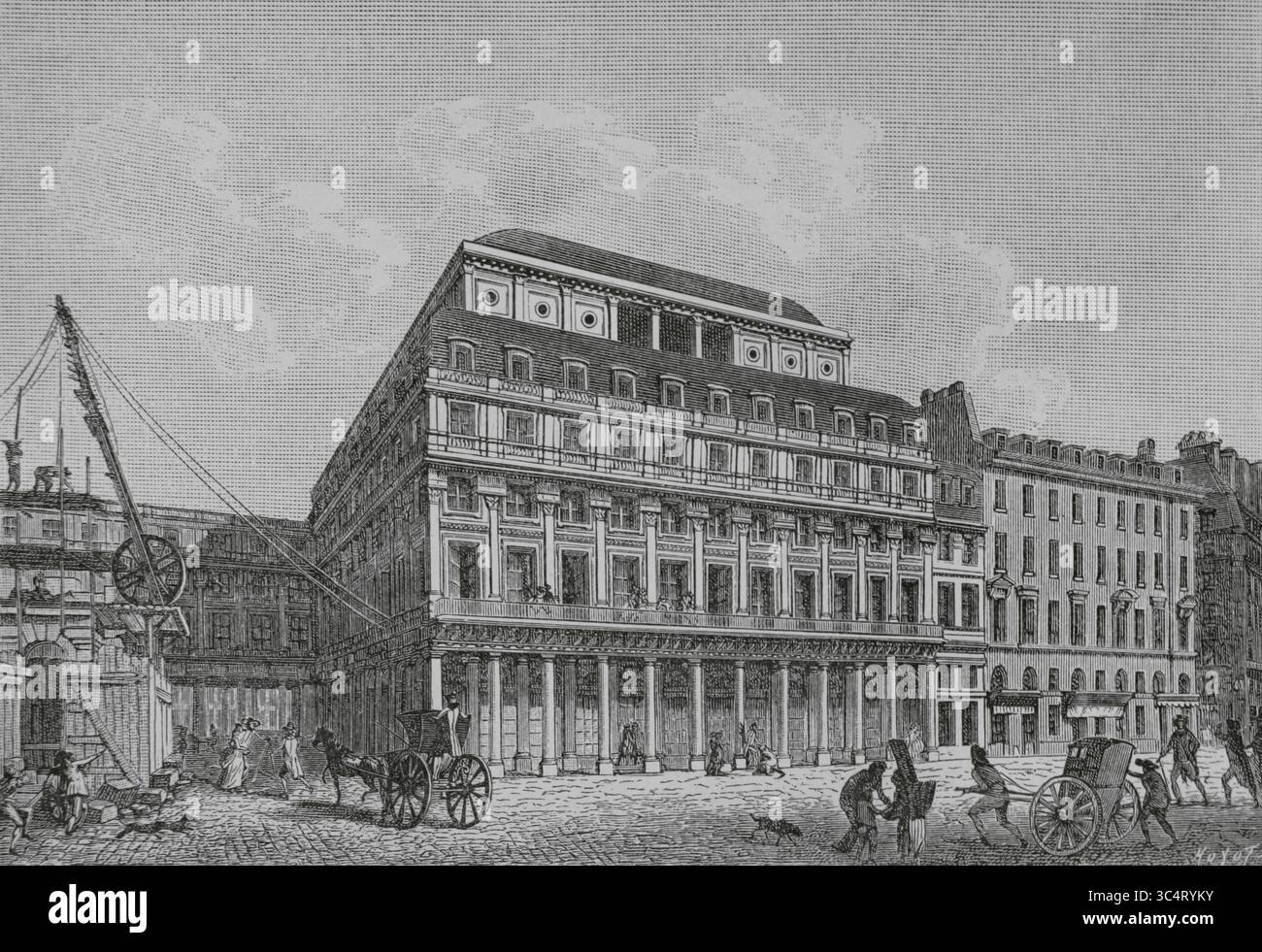 Paris, Frankreich. Théâtre-Francais de la rue de Richelieu, 1792. Stich von Huyot nach Antoine Meunier (1765-1808). Direktorin, Konsulat und Reich. Moeurs et Usages, Lettres, Sciences et Arts. France, 1795-1815“ (Direktorium, Konsulat und das Reich von Frankreich. Bräuche und Traditionen, Briefe, Wissenschaften und Künste. Frankreich, 1795-1815), von Paul Lacroix. Veröffentlicht in Paris, 1884. Stockfoto