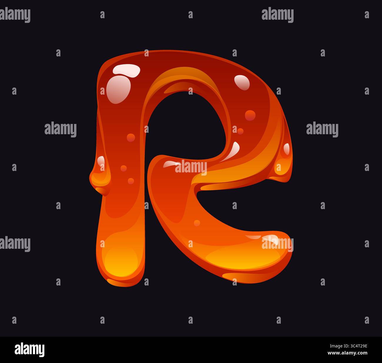 Süßer Honigcartoon Schriftart Buchstabe R. Gelber Bonbon ABC Schriftart Buchstabe, flüssiger Bernstein Fluss Vektor Schriftart Element. Süßes Karamell-Zeichen oder leckeres Honigcartoon englisches Alphabet-Symbol Stock Vektor