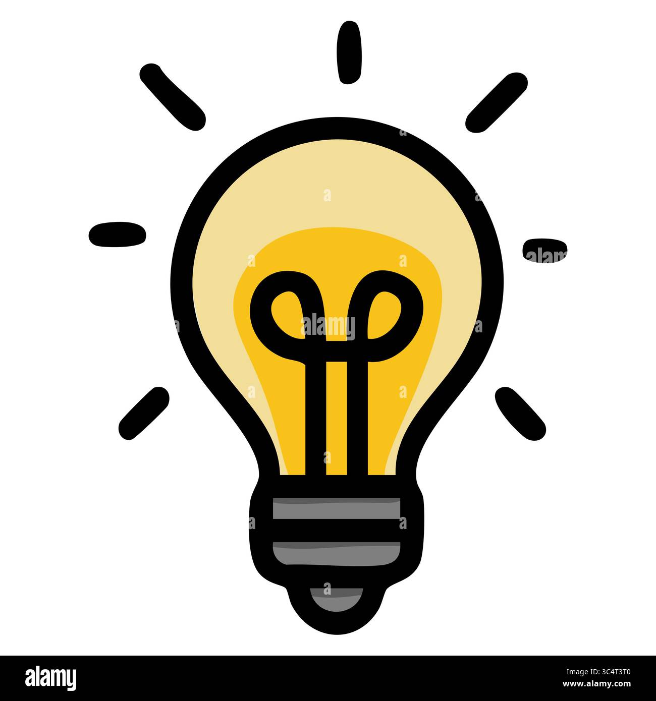 Eine lebendige Vektorillustration einer Glühlampe, die Energie und innovative Ideen ausstrahlt, mit einer auffälligen Kontur und einem warmen gelben Leuchten, perfekt für Repräsentanten Stock Vektor