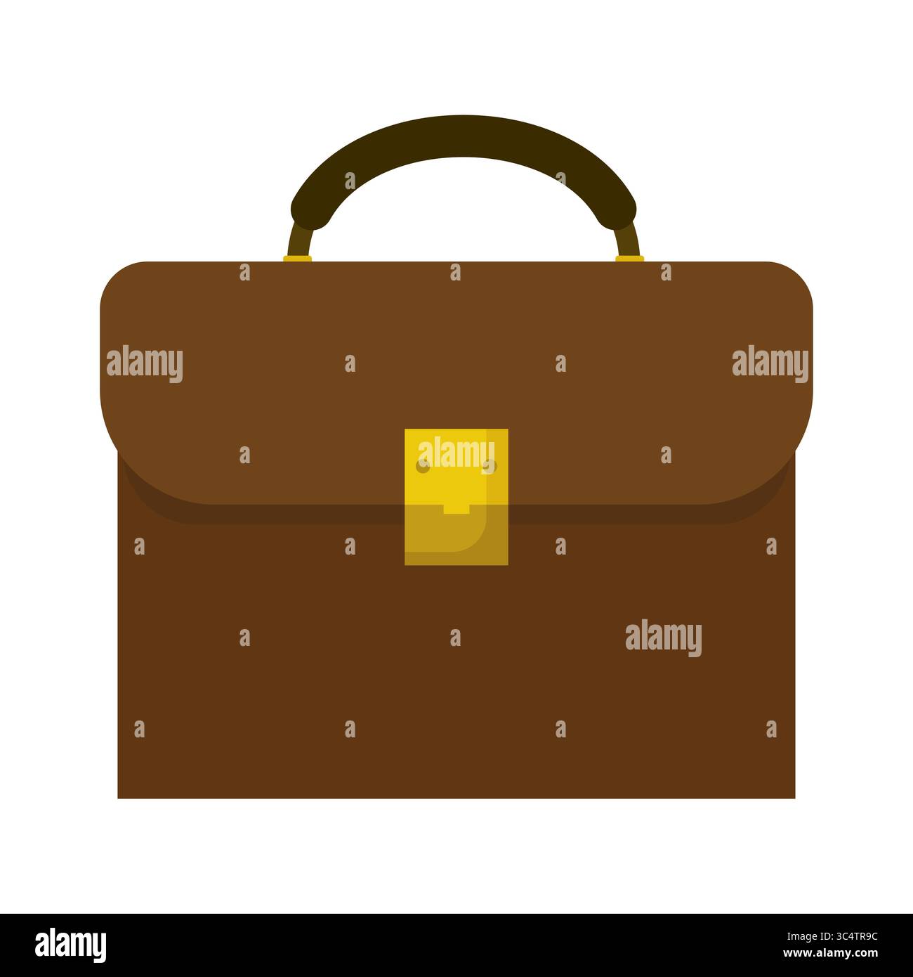 Braune Leder Aktentasche mit goldenem Schloss Vektor Illustration. Eine klassische Aktentasche aus braunem Leder mit einer abgerundeten Klappe und einem robusten dunklen Griff. Stock Vektor