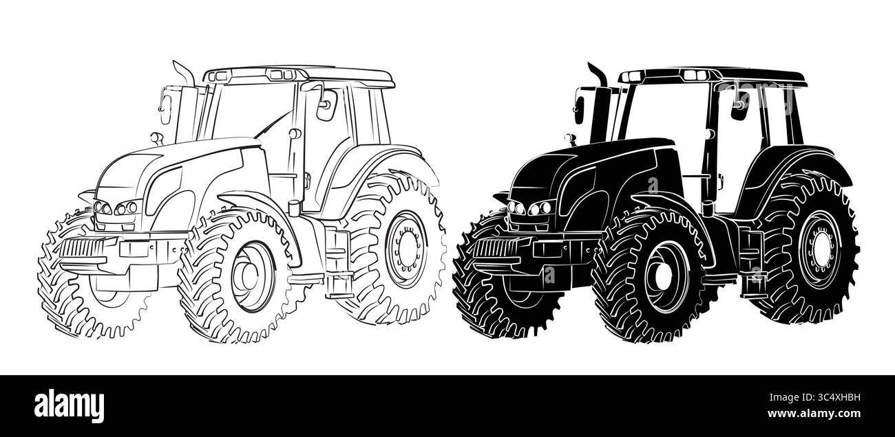 Die Skizze eines großen Traktors. Stock Vektor
