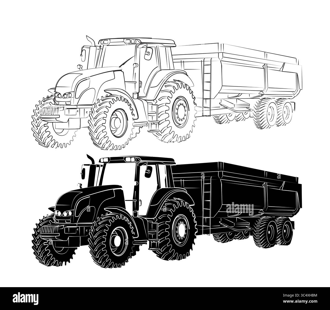 Die Skizze eines großen Traktors. Stock Vektor