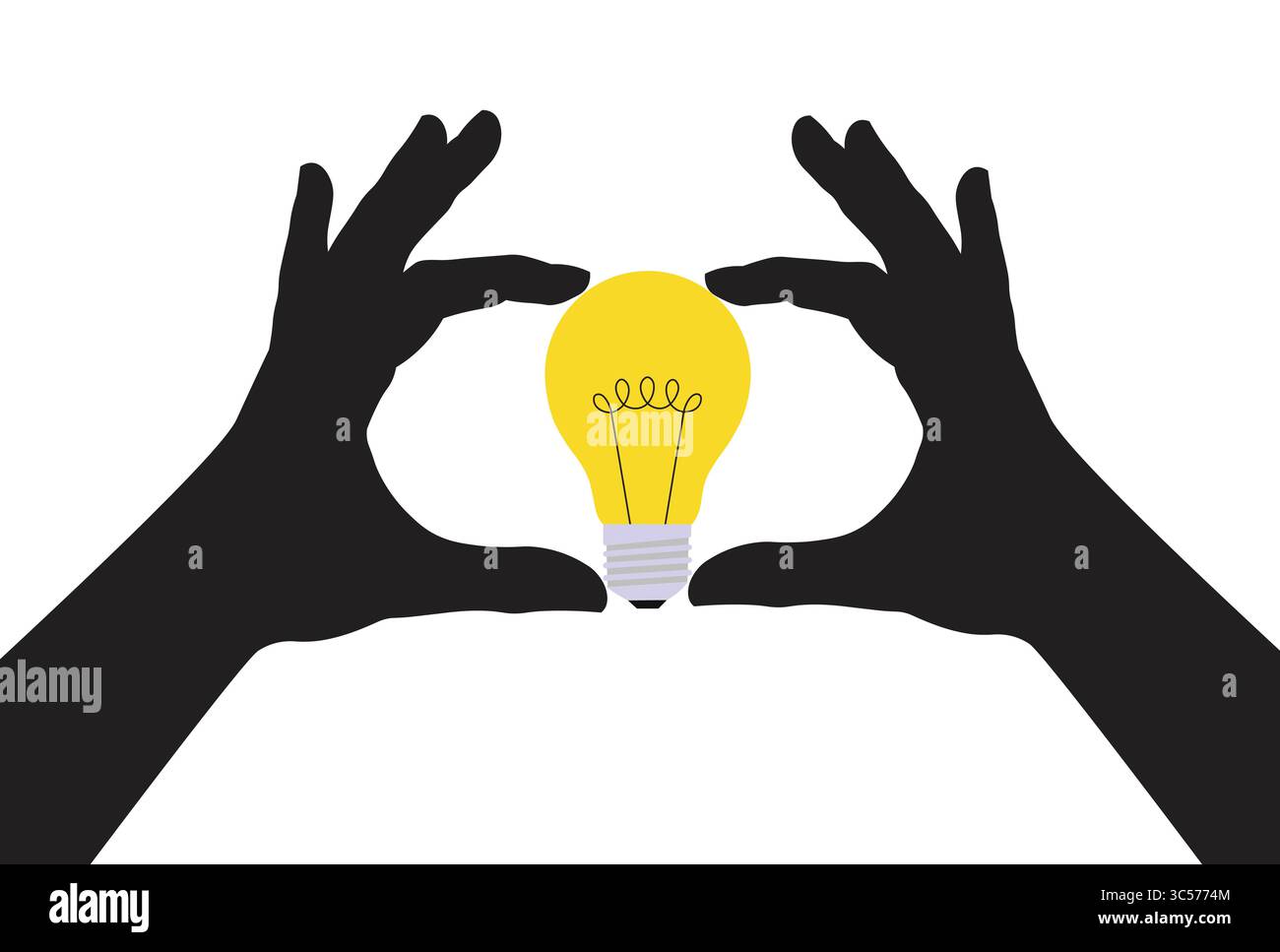 Hände, die Glühlampe für kreative Ideen-Vektor-Illustration umrahmen. Stock Vektor