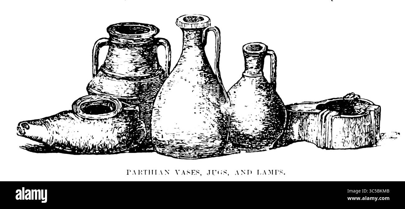 PARTHISCHE VASEN, KRÜGE UND LAMPEN aus dem BUCH VII - PARTHIA in Band 10 von Ridpath's Universal History : ein Bericht über den Ursprung, den primitiven Zustand und die ethnische Entwicklung der großen Rassen der Menschheit und über die Hauptereignisse in der Evolution und dem Fortschritt des zivilisierten Lebens unter Menschen und Nationen, aus neueren und authentischen Quellen mit einer vorläufigen Untersuchung über die Zeit, den Ort und die Art des Beginns von Ridpath, John Clark, 1840-1900, veröffentlicht 1897 Stockfoto