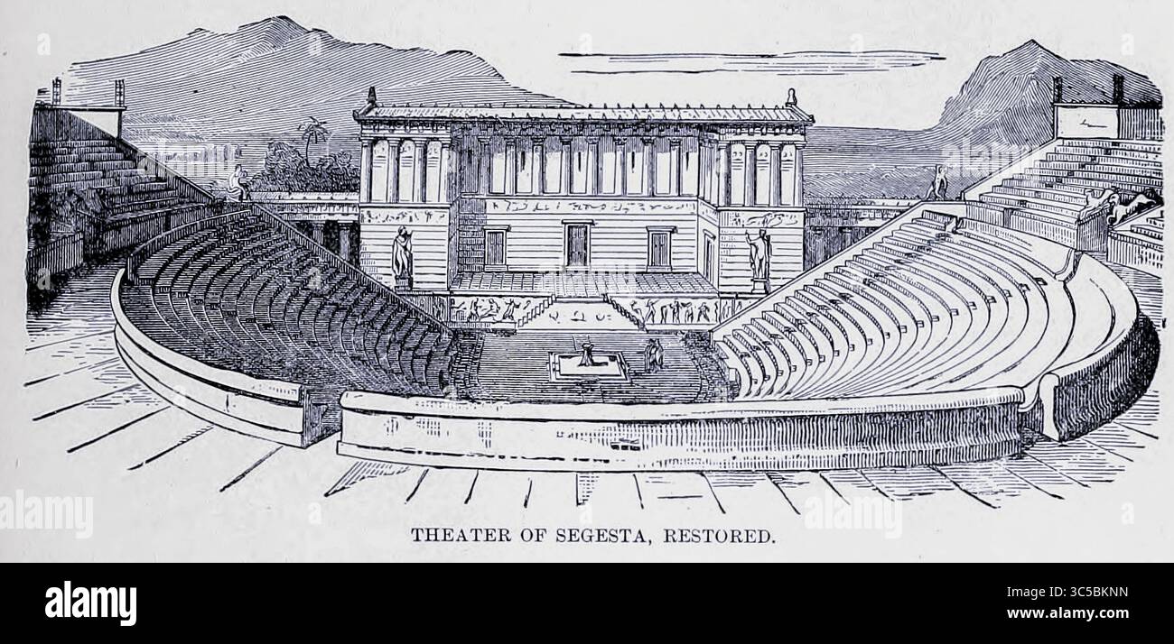 THEATER VON SEGESTA, RESTAURIERT. Aus DEM BUCH VIII - GRIECHENLAND in Band 10, von Ridpath's Universal History : ein Bericht über die Entstehung, den primitiven Zustand und die ethnische Entwicklung der großen Rassen der Menschheit und über die wichtigsten Ereignisse in der Evolution und dem Fortschritt des zivilisierten Lebens unter Menschen und Nationen, aus neueren und authentischen Quellen mit einer vorläufigen Untersuchung über die Zeit, den Ort und die Art des Beginns von Ridpath, John Clark, 1840-1900, veröffentlicht 1897 Stockfoto