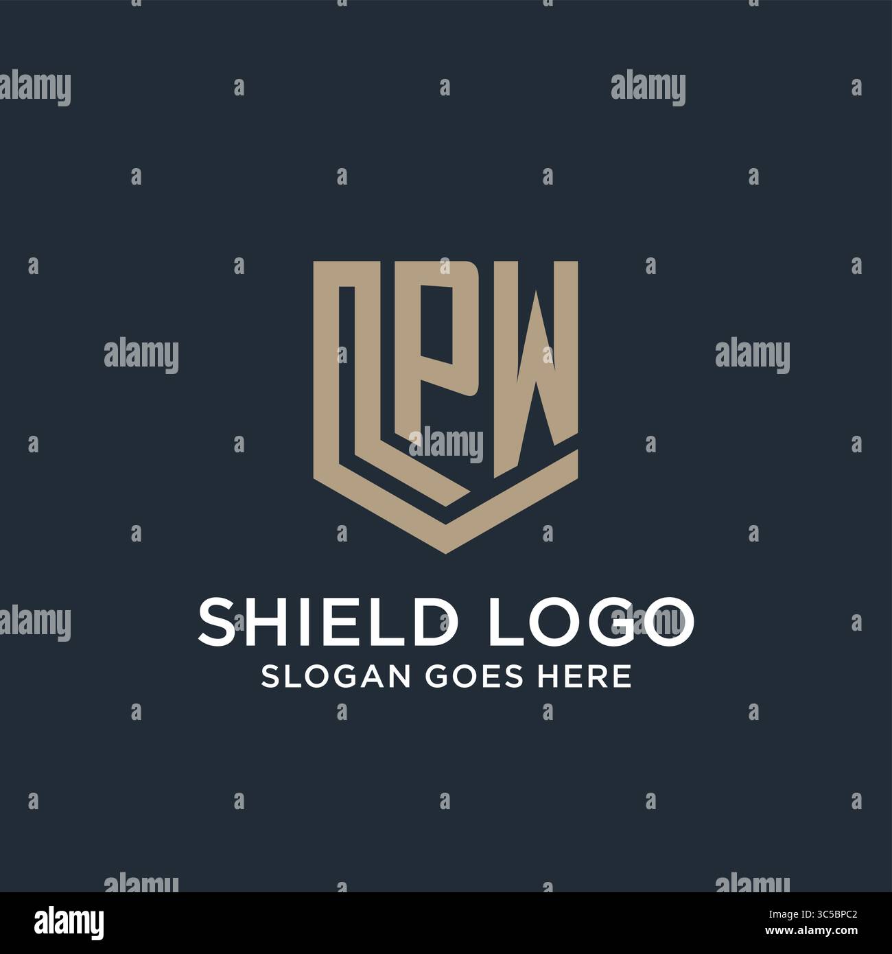 Das erste PW-Logo Shield Guard formt Logo Ideenvektor Grafik Vektor Grafik Vektor Grafik Stock Vektor