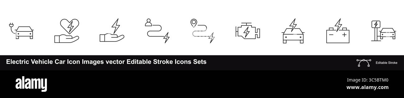 Elektrofahrzeug Auto Symbolbilder Vektor bearbeitbare Kontur Symbole Sets Stock Vektor