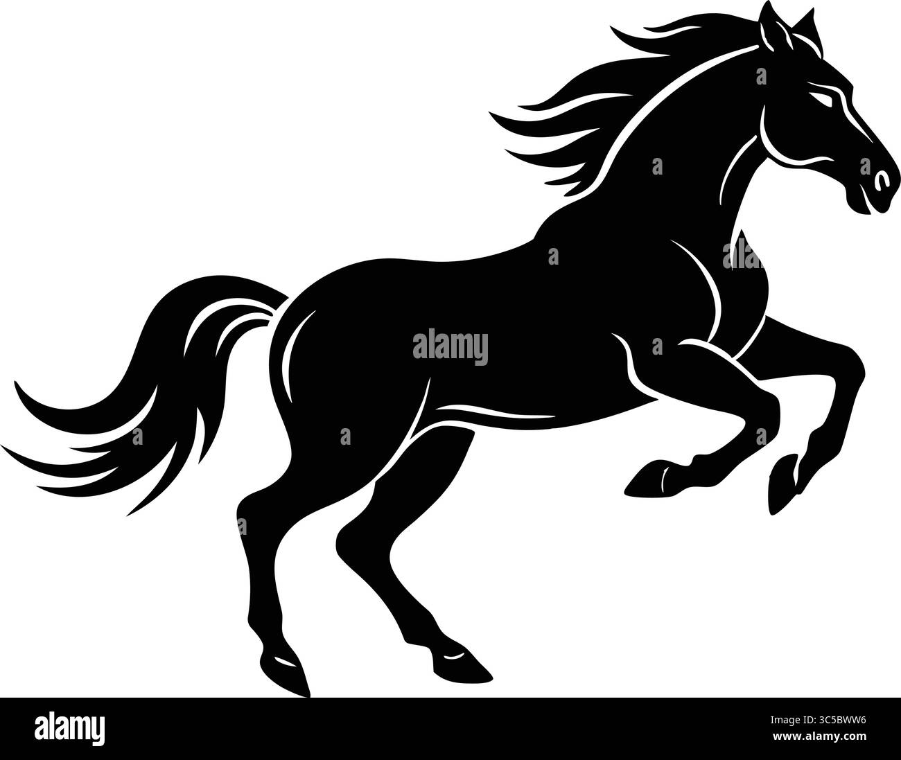 Kraftvoller Hengst Silhouette, Laufpferd Silhouette Stock Vektor