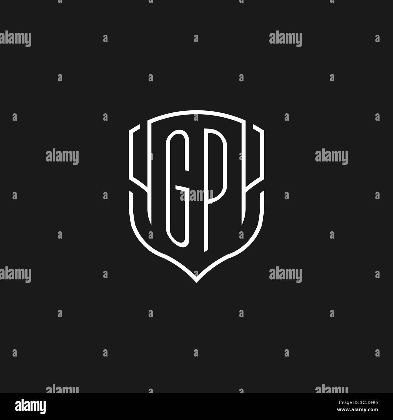Initial GP Logo Monoline Schildform mit Vektorgrafik Stock Vektor